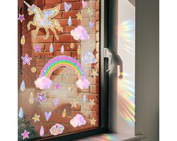Suncatcher Sticker Unicorn thema | Statisch | kristal| Dubbelzijdig bedrukt | Raamdecoratie | Raamfolie | Woonkamer | Huis inrichting | Stickerkamer®