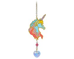 Suncatcher/Zonvanger/Zonnevanger - Eenhoorn hoofd confetti - Crystal Dreams - Handgemaakt - 20mm Kristal - L20cm