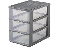 SUNDIS Orgamix kunststof ladekast - 3 transparante laden - A5 formaat - stapelbaar - opbergen cosmetica sieraden - 255 cm - accessoires benodigdheden ladenkast