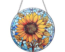 Sunflower Suncatcher Stained Glass - Window Pendants - Acrylic Sun Catcher Panel Decor - Yellow Sunflower Decor - Glass Suncatcher for Windows - Hangings for Garden Ornament