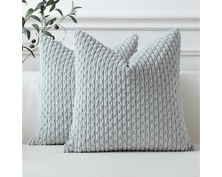 Sungeek Set van 2 Corduroy Kussenhoezen, Decoratieve Kussenhoezen, Zachte Kussenhoes, Sierkussen, Bankkussen, Boho Decoratieve Hoes, Kussenhoes voor Bank, Slaapkamer, Woonkamer (Lichtgrijs, 55 x 55 cm)