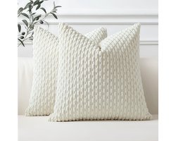 Sungeek Set van 2 Corduroy Kussenhoezen, Decoratieve Kussenhoezen, Zachte Kussenhoes, Sierkussen, Bankkussen, Boho Decoratieve Hoes, Kussenhoes voor Bank, Slaapkamer, Woonkamer (Crèmewit, 55 x 55 cm)