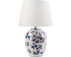 SUNJA - Tafellamp - Wit/Blauw - Porselein/Linnen