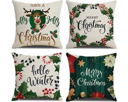 SUNMOOL Kerst Kussenhoes - Kussenhoes - Pillow cover - 45 x 45cm - Groen - 4Stuks