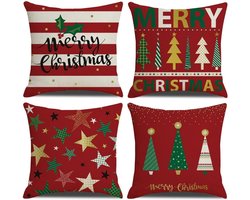 SUNMOOL Kerst Kussenhoes - Kussenhoes - Pillow cover - 45 x 45cm - Rood - 4Stuks