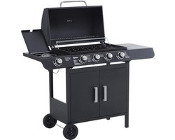 Sunny Barbecue-grill trolley op gas met thermometer RVS zwart 122 x 55 x 98 cm