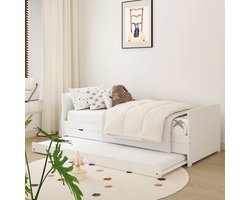 Sunny Eli Kinderbed – Onderschuifbed - Met 3 Opberglades – Kinderbed met Uitschuifbed - 206 x 97 x 75 cm – Peuterbed Meisjes en Jongens – FSC 100% Hout – Met Lattenbodem – Kajuitbed - Exclusief Matras – Wit