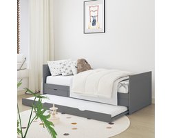 Sunny Eli Kinderbed – Onderschuifbed - Met 3 Opberglades – Kinderbed met Uitschuifbed - 206 x 97 x75 cm – Peuterbed Meisjes en Jongens – FSC 100% Hout – Met Lattenbodem – Kajuitbed - Exclusief Matras – Grijs