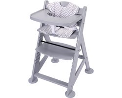 Sunny Fynn Kinderstoel Grijs – Houten Meegroeistoel – Verstelbare Babystoel met Veiligheidsgordel en Kussenset – Vanaf 9 Maanden tot Peuter