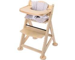 Sunny Fynn Kinderstoel Naturel – Houten Meegroeistoel – Verstelbare Babystoel met Veiligheidsgordel en Kussenset – Vanaf 9 Maanden tot Peuter