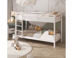 Sunny Jip Stapelbed – Met 2 Slaapplekken – Met Uitvalbeveiliging en rechte ladder - 208 x 97 x 140 cm – Peuterbed Meisjes en Jongens – FSC 100% Hout – Met Lattenbodems – Kinderstapelbed - Exclusief Matrassen – Wit