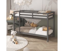 Sunny Jip Stapelbed – Met 2 Slaapplekken – Met Uitvalbeveiliging en rechte ladder - 208 x 97 x 140 cm – Peuterbed Meisjes en Jongens – FSC 100% Hout – Met Lattenbodems – Kinderstapelbed - Exclusief Matrassen – Grijs