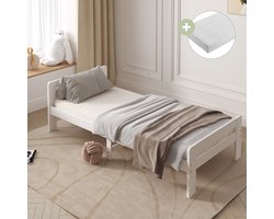 Sunny Olla Kinderbed – Kinderbed 200 x 90 – 205,5 x 98 x 61 cm – Peuterbed Meisjes en Jongens – FSC 100% Hout – Met Lattenbodem –Inclusief Matras – Wit