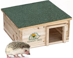 Sunny Tree Egelhuis - Waterdicht Houten Egelhuisje met Bodem - Egel Voederhuis voor Buiten - Egelhuisje met inlooptunnel