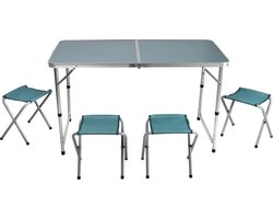 Sunnydays camping tafel/krukjes - opvouwbaar - blauw - L120 x B60 x H67 cm - Bijzettafels