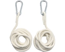 Sunnydays Hangmat touwen - 3 meter - 2x stuks - reserve touw/verlenging - met karabijnhaak