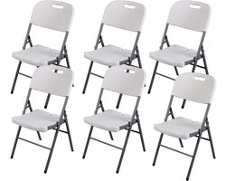 Sunnydays Klapstoel - 6x - met pvc zitting - wit - 44 x 45 x 86 cm - metaal - Bijzet stoelen - Inklapbaar