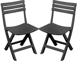 Sunnydays Klapstoel voor buiten/binnen - 2x - donkergrijs - 41 x 79 cm - stevig kunststof - Bijzet stoelen