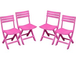 Sunnydays Klapstoel voor buiten/binnen - 4x - roze - 41 x 79 cm - stevig kunststof - Bijzet stoelen