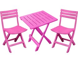 Sunnydays Klapstoelen 2x met bijzettafeltje set - buiten - roze - kunststof