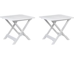 Sunnydays tuin bijzettafeltje - 2x - wit - kunststof - opvouwbaar - L44 x B44 x H50 cm - Bijzettafels