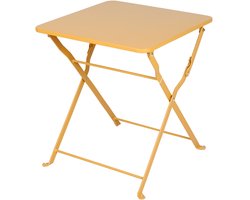 Sunnydays Tuin bijzettafeltje - inklapbaar - okergeel - metaal - 40 x 40 x 45 cm - vierkant - koffietafel - tuinset lage tafel - opvouwbaar