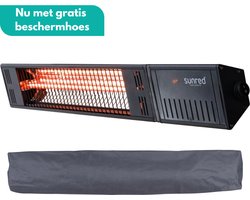 Sunred - COMBIDEAL - Heater & Hoes - Fortuna - Ultra lijn - Zwart - Wand model - Terrasverwarmer - Halogeen rosé goud technologie - 1500W - ECO - 3 Standen - Afstand bestuurbaar - Elektrische heater