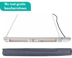 Sunred - COMBIDEAL - Heater & Hoes - Ultra lijn - Zilver – Hangend/Wand model - Terrasverwarmer – Halogeen rosé goud technologie - 3000W – 2 Standen - Afstand bestuurbaar - Elektrische heater