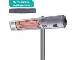 Sunred - COMBIDEAL - Heater & Hoes - Ultra lijn - Zilver - Staand model - Terrasverwarmer - Halogeen rosé goud technologie - 2000W - Afstand bestuurbaar - Elektrische heater