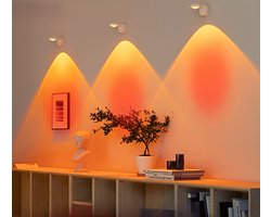 Sunset Wandlamp Binnen - Oplaadbare Dimbare muurlamp - Zonder Boren Zonder Stroom - Spotlight - Touch Control - Draadloos 360° draaibar - Golden Hour Sfeerlamp Warm Sunset Licht - Ideaal als Decoratie, Trapverlichting of Nachtlampje