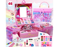 Suntac Luxe Make-up Koffer voor Kinderen - 46-Delige Meisjes Speelgoed Set - Met Spiegel & Kroon - Wasbaar & Veilig - Cadeautip voor Verjaardag & Feestjes