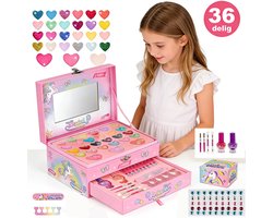 Suntac Make-up Koffer voor Kinderen - 36-Delige Meisjes Make-up Set - 2 Niveaus - Cadeautip voor Verjaardag & Feestjes