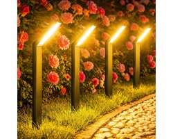 Suntac Solar Tuinverlichting - 4 Stuks - Tuinfakkels op Zonne-energie -Warm Wit Licht - Solarlamp voor buiten tuin- met 3 lichtmodi -padverlichting, IP55 waterdicht, tuinverlichting op zonne-energie voor tuin, terras, gazon, binnenplaats, Zwart