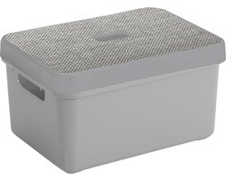 Sunware Opbergbox - lichtgrijs - 13 Liter - kunststof - met deksel - 35 x 25 x 18 cm - mand - kist