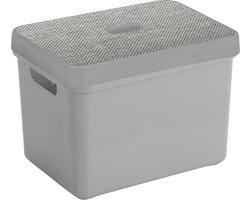 Sunware Opbergbox - lichtgrijs - 18 Liter - kunststof - met deksel - 35 x 25 x 24 cm - mand - kist