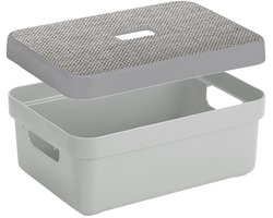 Sunware Opbergbox - lichtgrijs - 9 Liter - kunststof - met deksel - 35 x 25 x 12 cm - mand - kist