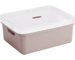 Sunware opbergbox mand kist - 24 liter - roze - kunststof - met transparante deksel - 45 x 35 x 18 cm - Sigma serie