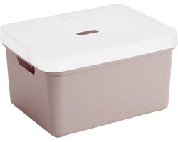 Sunware opbergbox mand kist - 32 liter - roze - kunststof - met transparante deksel - 45 x 35 x 24 cm - Sigma serie