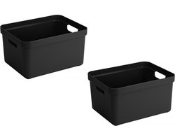 Sunware opbergbox Sigma - 3x stuks - kunststof - 32 liter - zwart - opberg dozen/bakken - opbergers - 45 x 35 x 24 cm