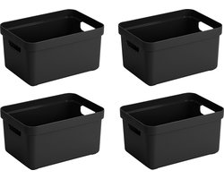 Sunware Opbergbox Sigma - 4x stuks - kunststof - zwart - 5 liter - Opbergbakken/opbergers - 25,2 x 18 x 12,2 cm