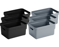 Sunware opbergboxen - manden - 10x stuks - 5 liter p/st - kunststof - 3x zwart en 3x blauw - 25 x 18 x 12 cm