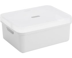 Sunware opbergbox/mand/kist van 24 liter wit kunststof met transparante deksel - 45 x 35 x 18 cm