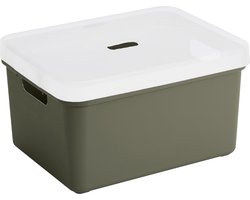 Sunware opbergbox/mand/kist van 32 liter donkergroen kunststof met transparante deksel - 45 x 35 x 24 cm