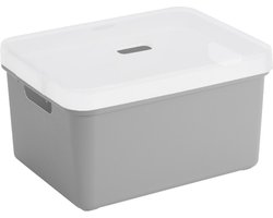Sunware opbergbox/mand/kist van 32 liter lichtgrijs kunststof met transparante deksel - 45 x 35 x 24 cm