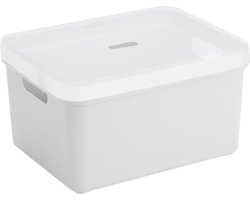 Sunware opbergbox/mand/kist van 32 liter wit kunststof met transparante deksel - 45 x 35 x 24 cm