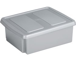 Sunware opslagbox - 17 liter - lichtgrijs - kunststof - 45 x 36 x 14 cm - met grijze deksel - mand - opberg kist