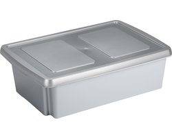 Sunware opslagbox - 30 liter - lichtgrijs - kunststof - 59 x 39 x 17 cm - met grijze deksel - mand - opberg kist