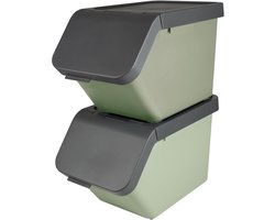 Sunware Sigma home Prullenbak Stapelbaar - 30L - Set van 2 - Groen- GRATIS stickervel