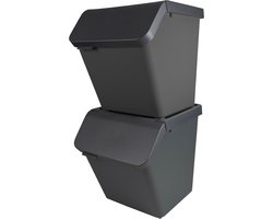 Sunware Sigma home Prullenbak Stapelbaar - 60L - Set van 2 - Antraciet - Met GRATIS STICKERVEL.