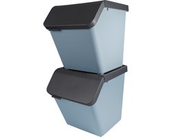 Sunware Sigma home Prullenbak Stapelbaar - 60L - Set van 2 - Blauw - Met GRATIS stickervel.